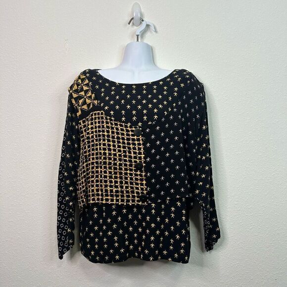 We Be Bop Vintage Artsy Mixed Media Rayon Printed Top Size XL - Picture 1 of 15